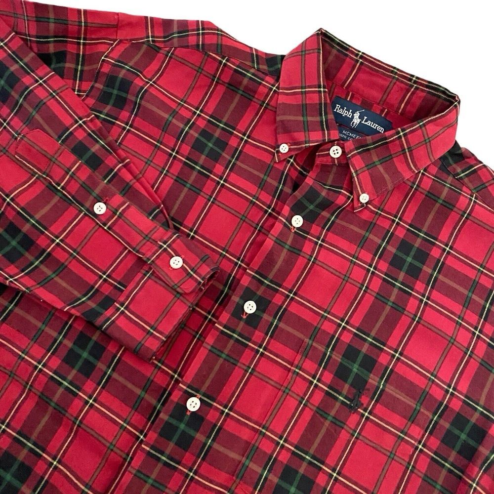 Ralph Lauren Classic Tartan Red Black Plaid M McMeel Iconic Plaid Button Down